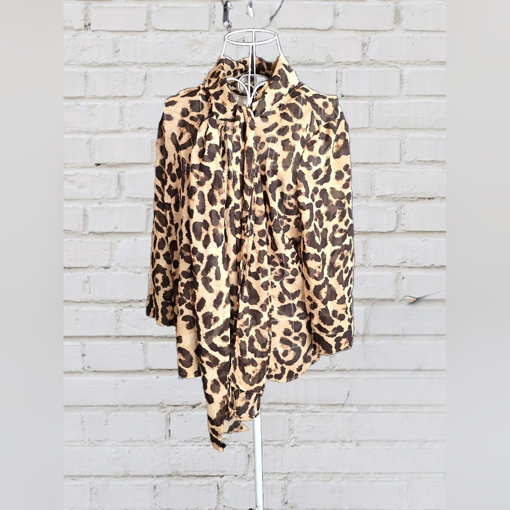Antilia Femme Leopard Print Cape Shirt with Neck Tie